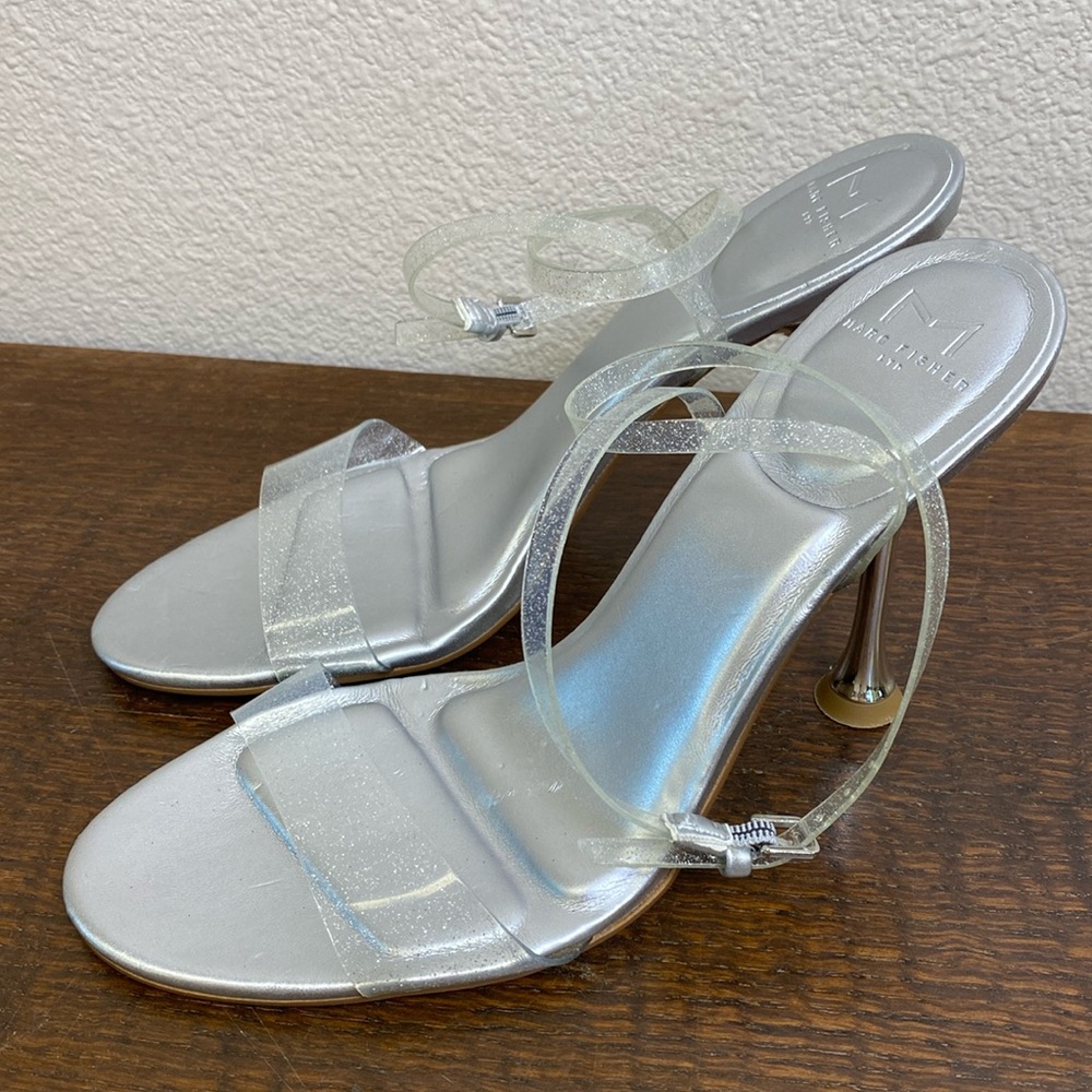 Marc Fisher Silver Clear Calisty Strappy Heel 8